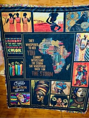 Blank NYC Black Multi-Color African Patchwork Throw